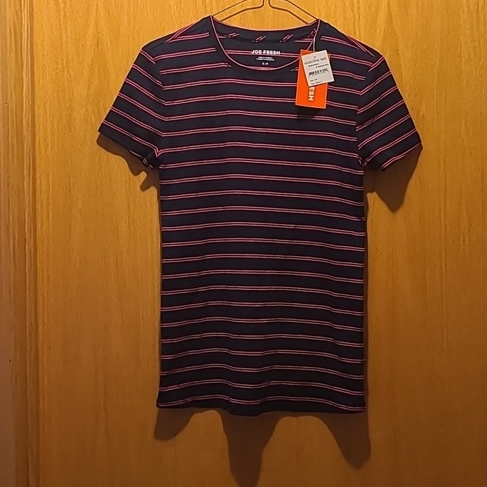 NWT Joe Fresh Pink and Navy Striped T-shirt Size Small